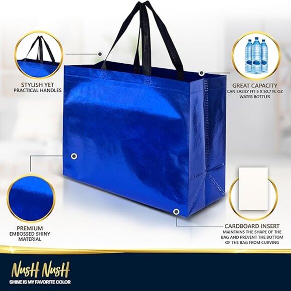 BLUE Gift Bags Extra Large Size –Set of 12 Reusable White Gift Bags With HandleS - Picture 3 of 4